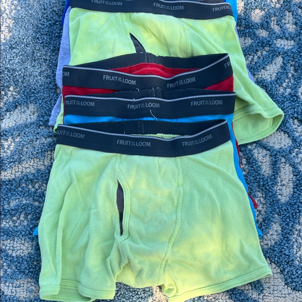Fruit of the Loom Kids Boxer Briefs - Lime, Red, Blue. Seven pair.